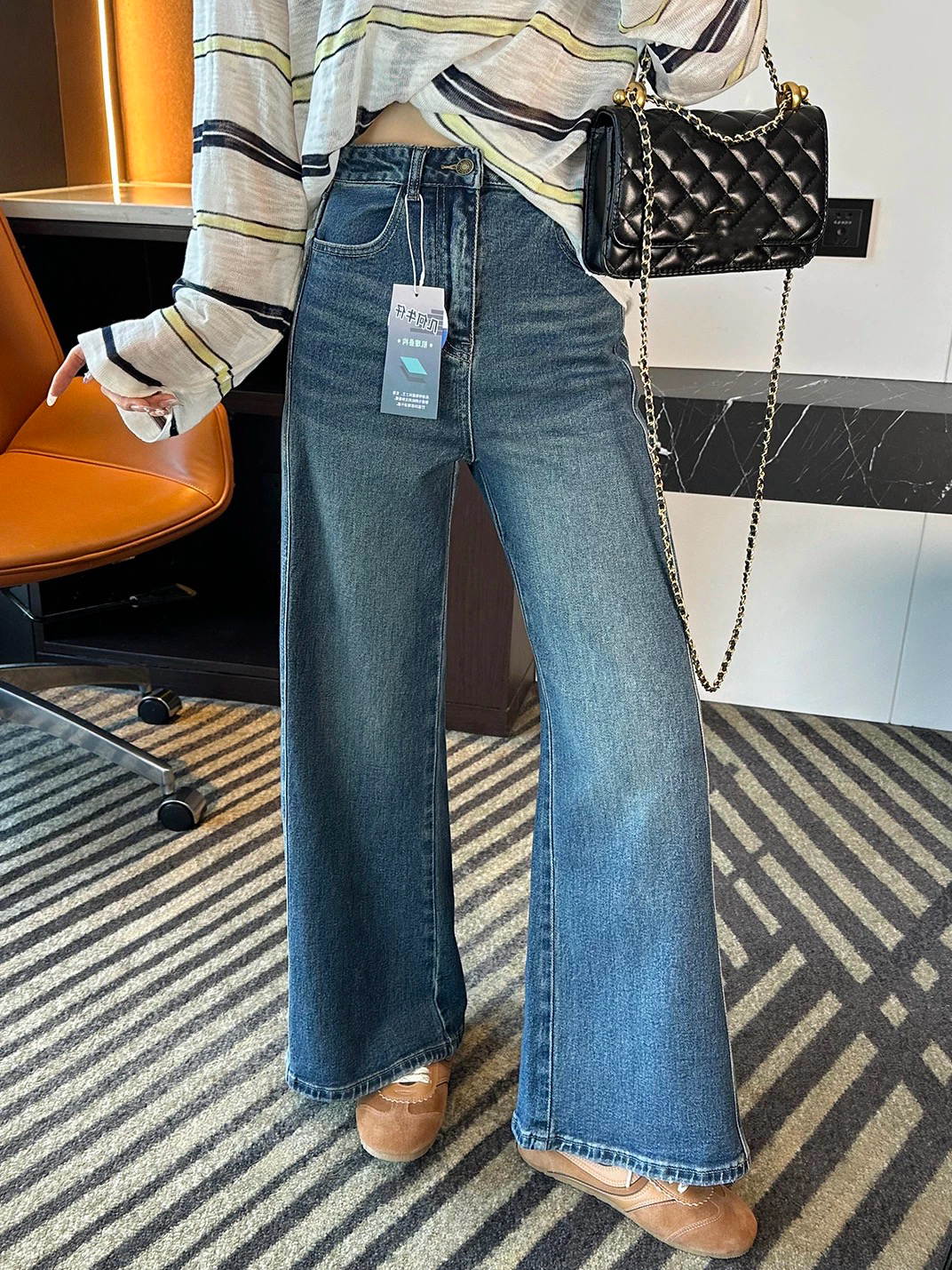 【2115】初#高腰加绒直筒宽松牛仔裤