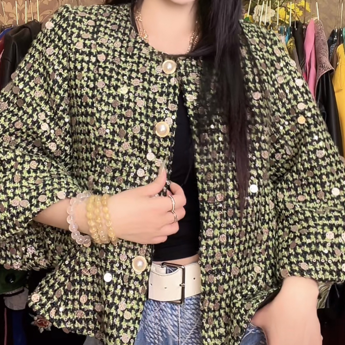 1002长袖女编织秋季直筒型短外套上衣百搭韩版