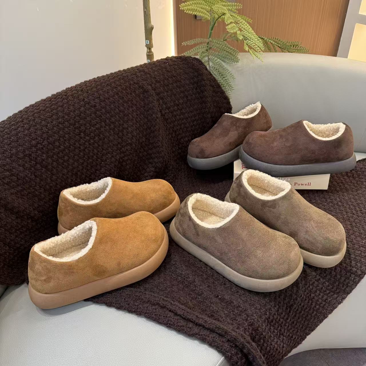 【小土豆】加绒勃肯鞋女2025冬季新款时尚百搭增高懒人一脚蹬棉鞋