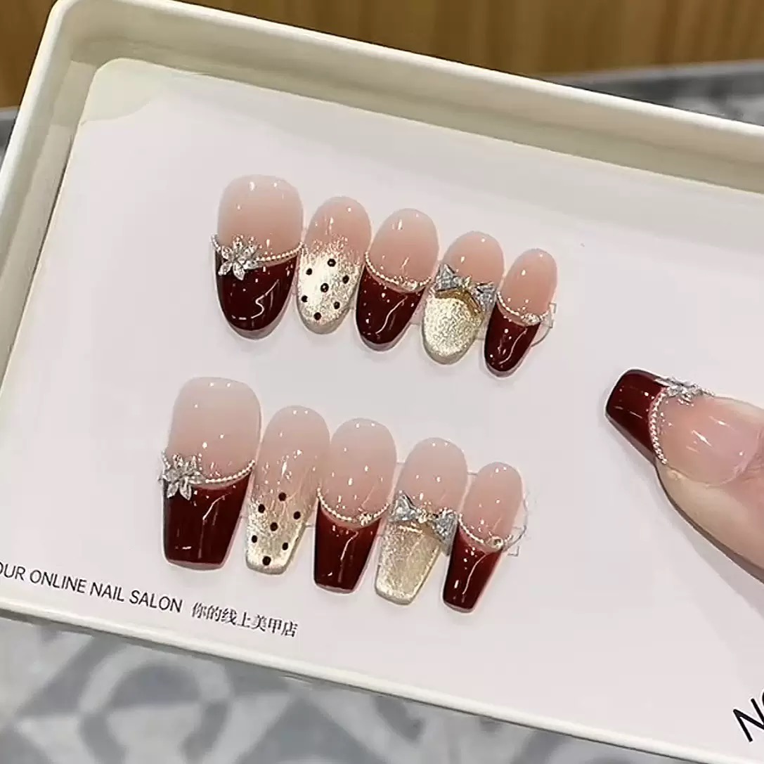 【红昭愿】纯手工猫眼法式波点显白穿戴甲