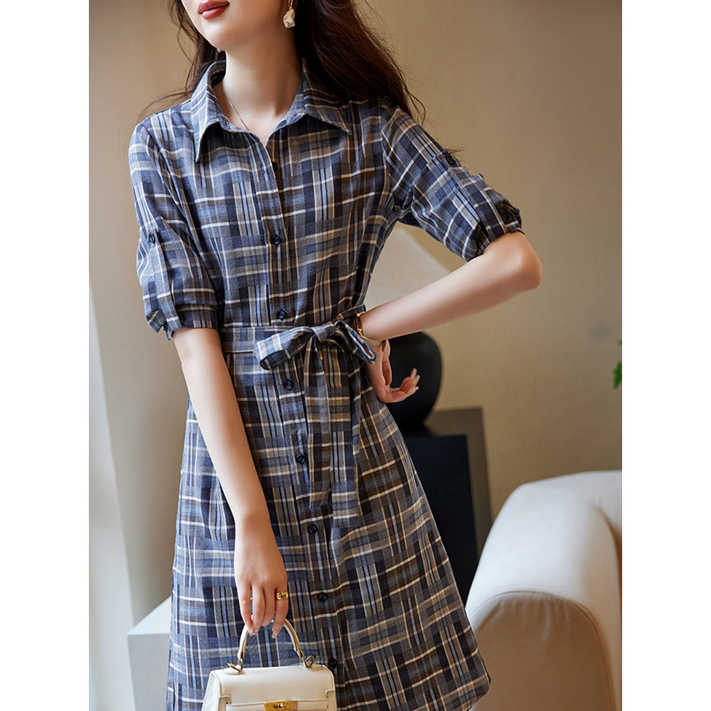 时尚气质百搭知性通勤衬衫格子连衣裙CCRQ-V1099