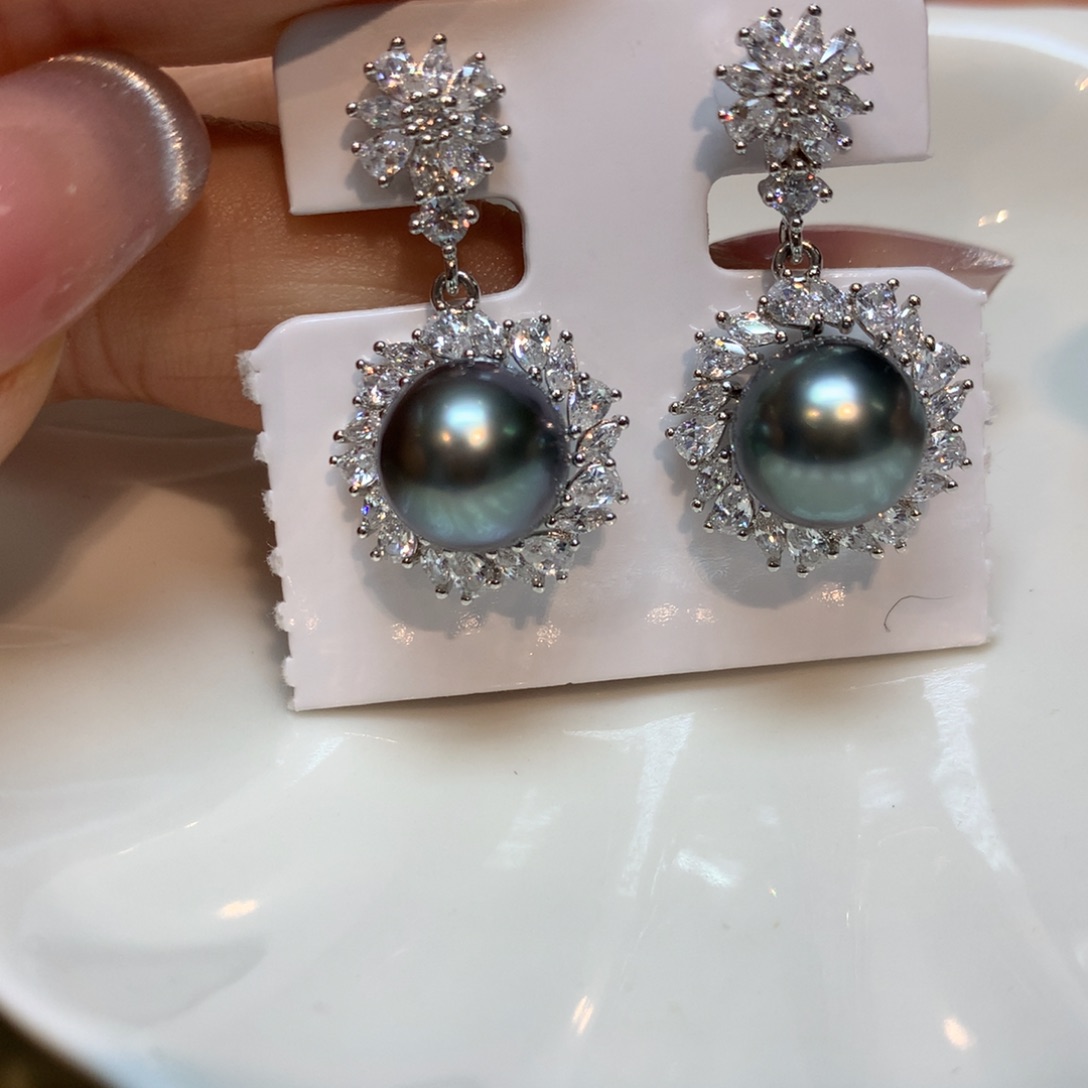 海水珍珠耳饰银S925镶嵌