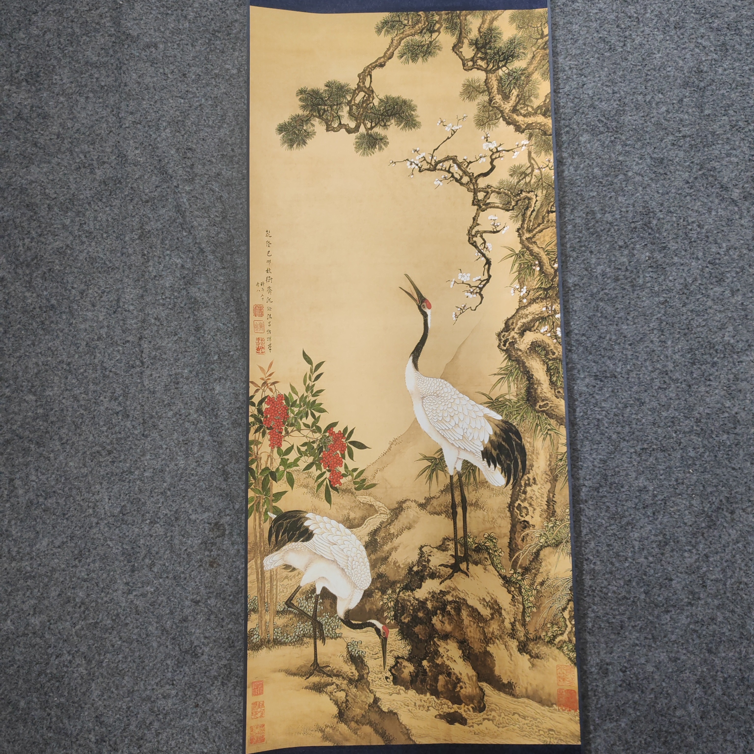 《松梅双鹤》115*32客厅书房茶室办公室过道走廊玄关国风装饰挂画
