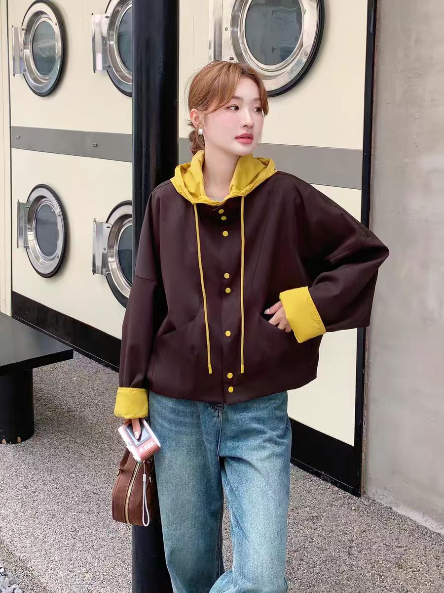 【减龄款1201】冬季短款棉服外套撞色拼接连帽休闲风百搭