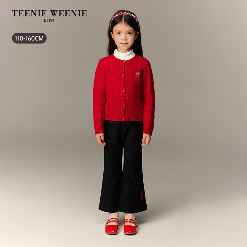 TeenieWeenie Kids小熊童装26新年红色羊毛针织开衫TKCK261151B