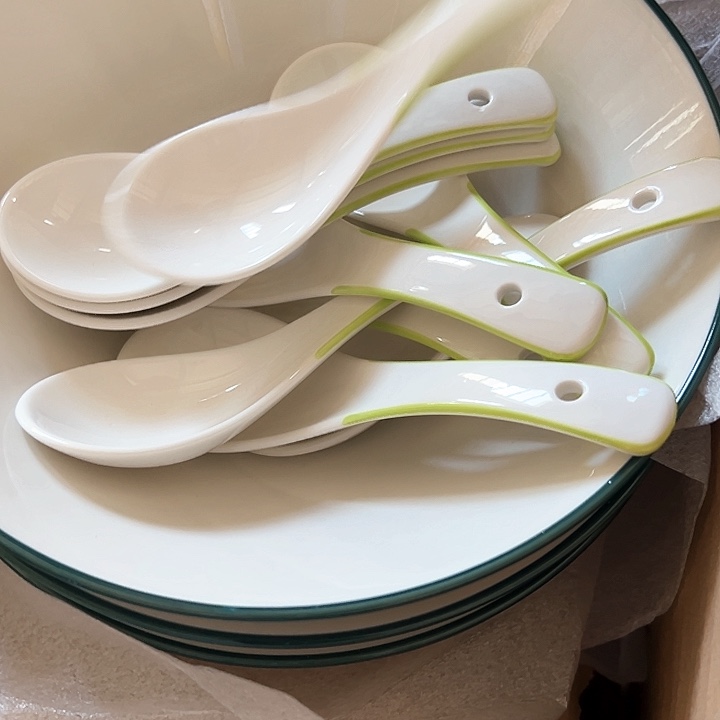 正品绿边小勺10支陶瓷