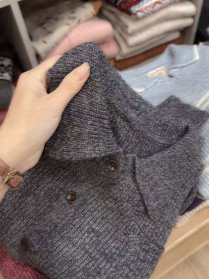 七言家 巨气质！碳灰翻领加厚开衫2