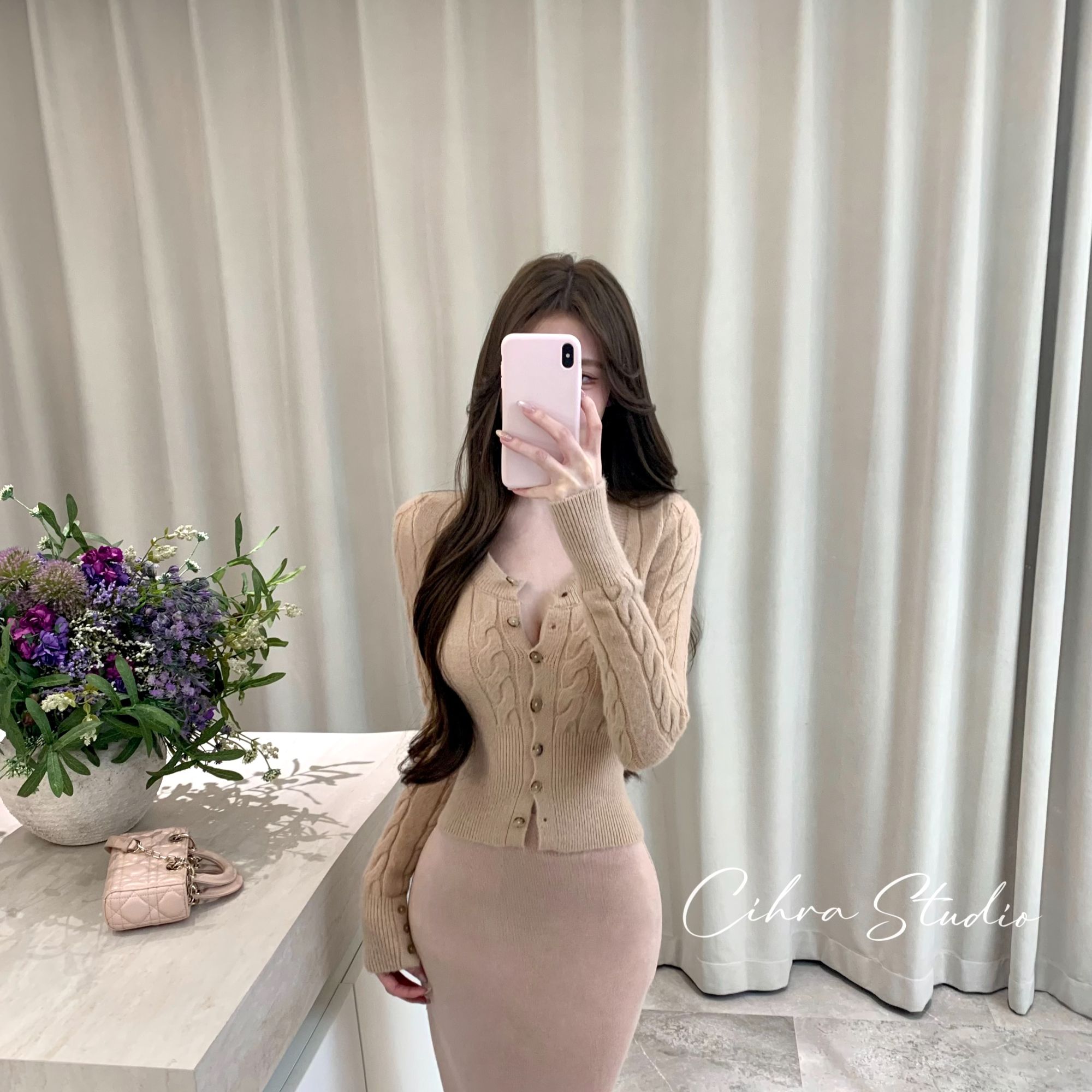 Cihra 【冬日部落】羊毛圆领麻花毛衣开衫女长袖针织衫外套气质上衣