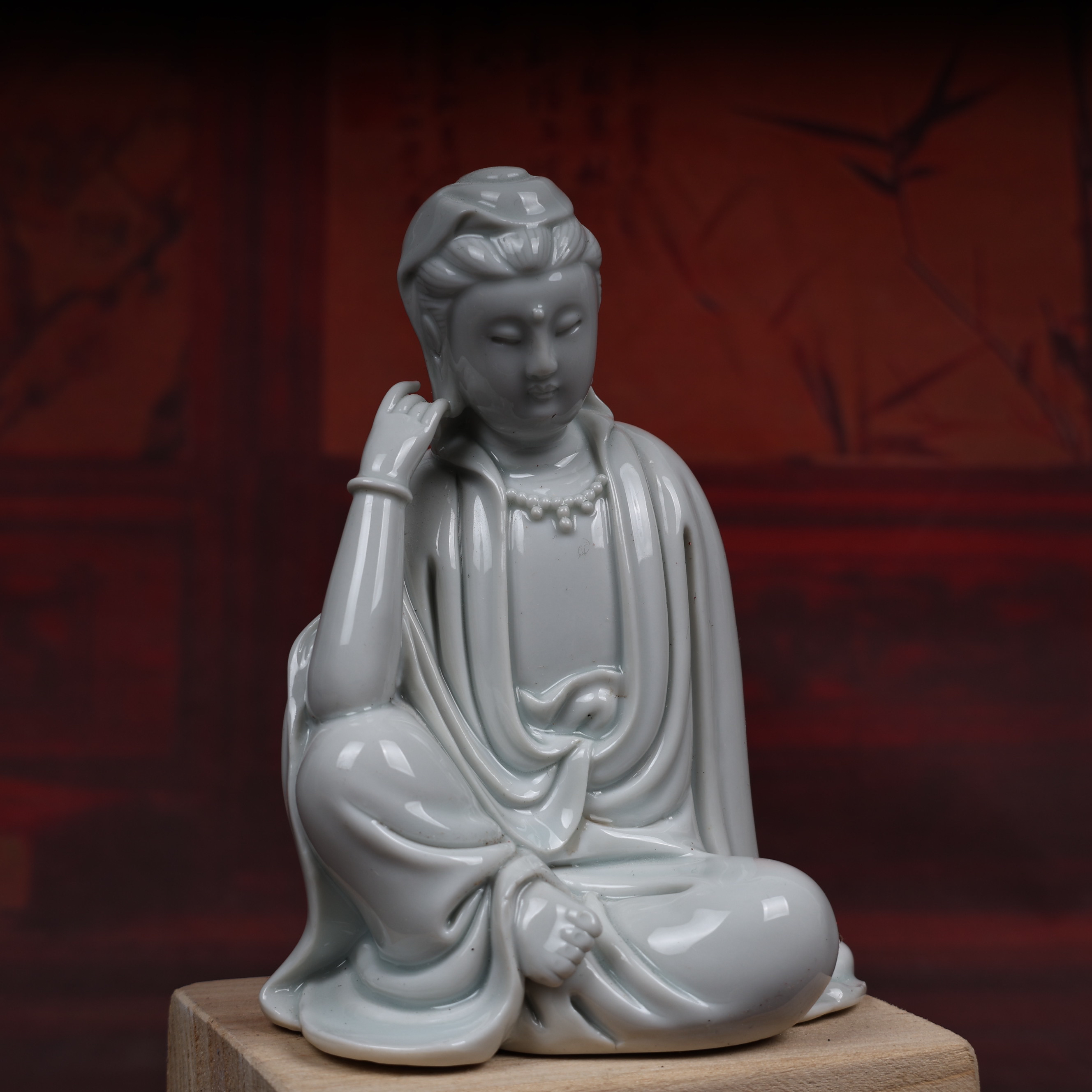德化窑瓷器观自在菩萨艺术收藏品仿古手工拓印精工摆件重约1斤