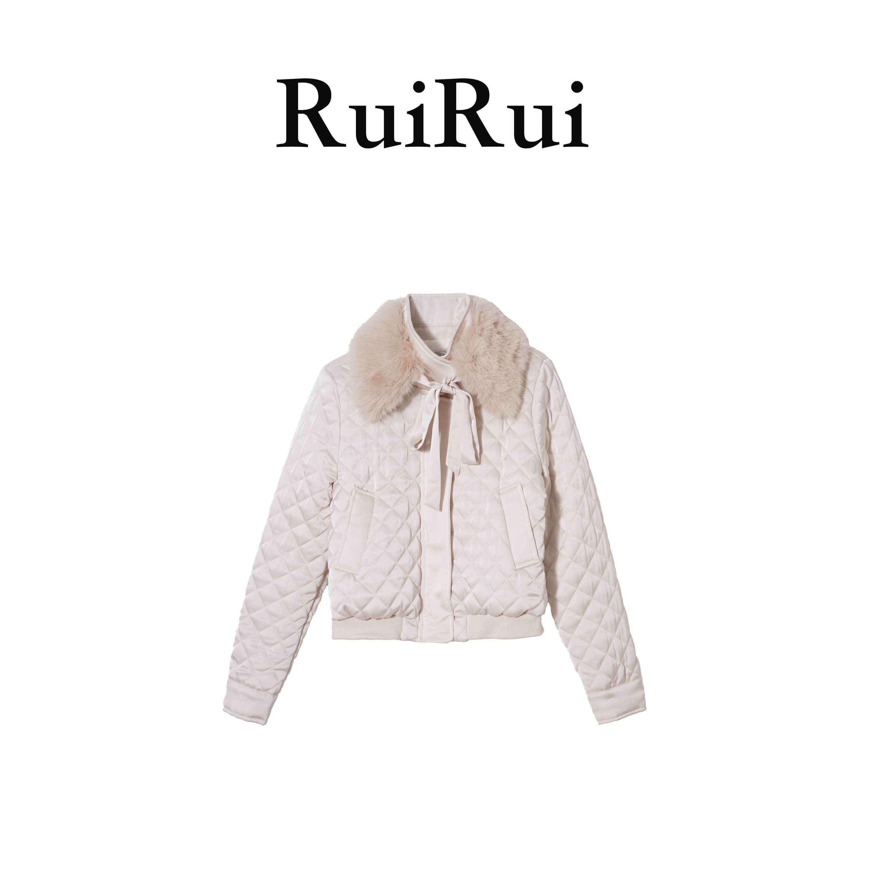 RUIRUI瑞25新款秋冬简约翻毛领菱形格工艺羽绒服