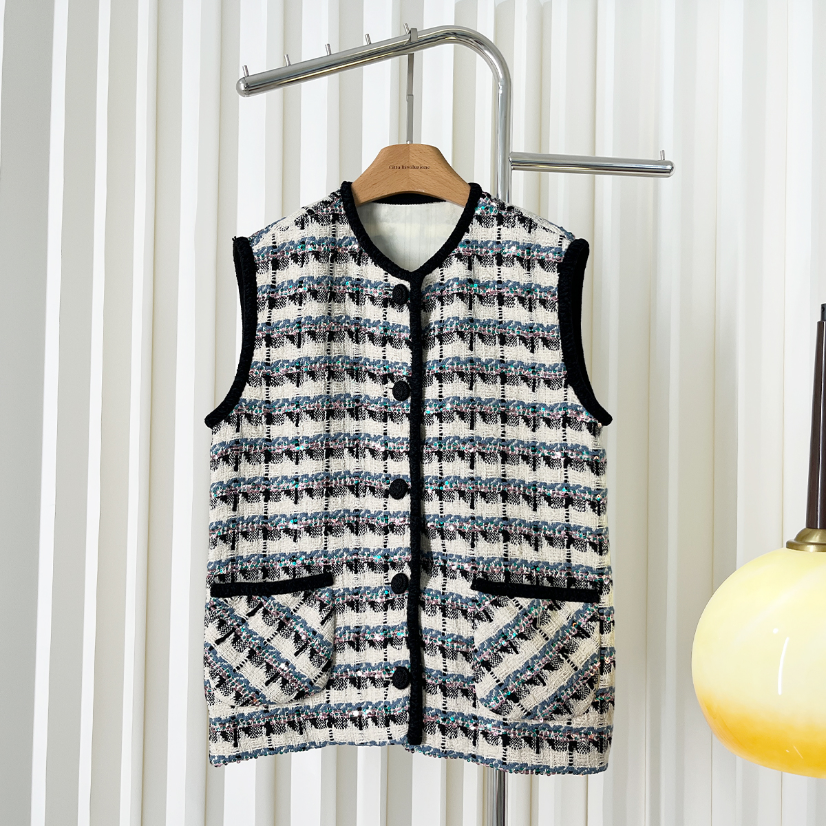 特价~华伦早秋珠片格纹花呢马甲354