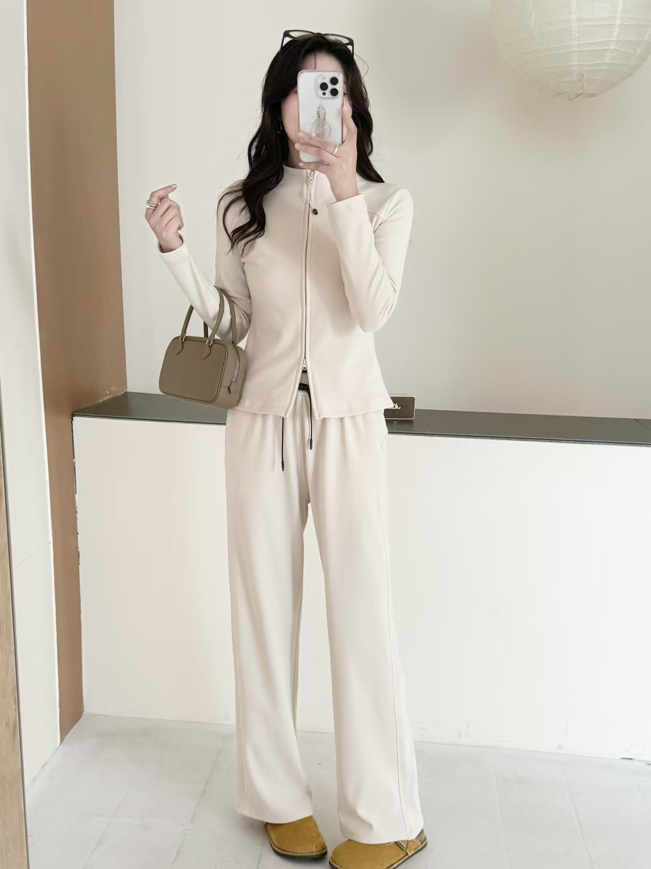 秋冬时尚百搭lulu同款全拉链塑形衫运动休闲立领气质套装