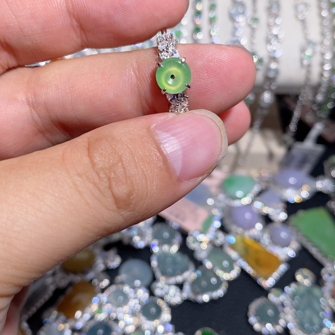 翡翠戒指银S925镶嵌k k k