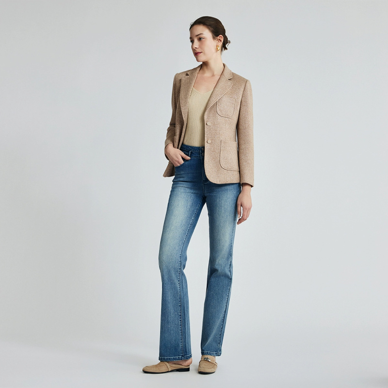 译依YIYI 心动丹宁 意大利编织微喇叭牛仔裤中高腰裤子BESKZ001