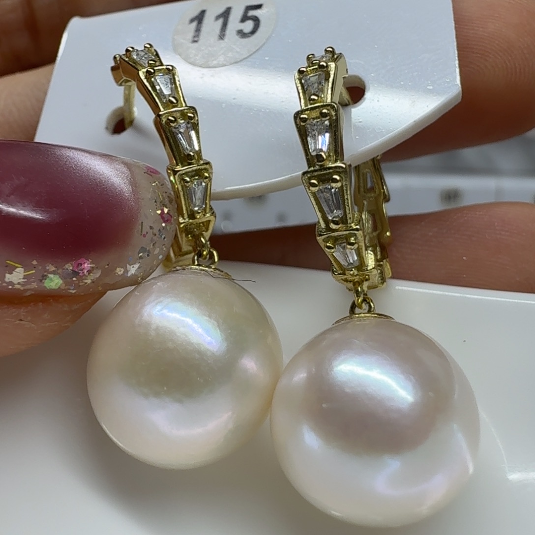 ****柔银S925镶嵌耳饰淡水珍珠珍珠13