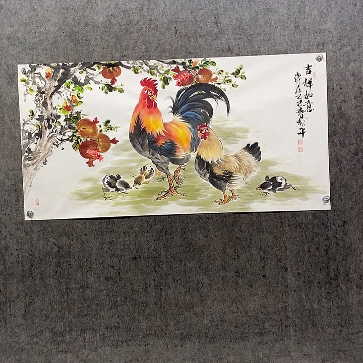 国画手绘国画五鸡图