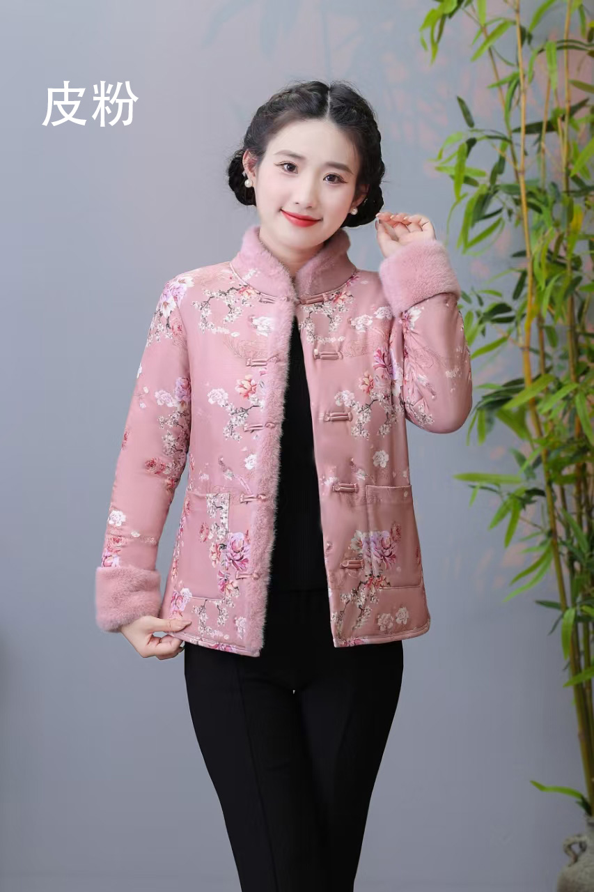 妈妈冬款加厚保暖时尚国风秋冬短款上衣小棉袄气质中国风加绒外套
