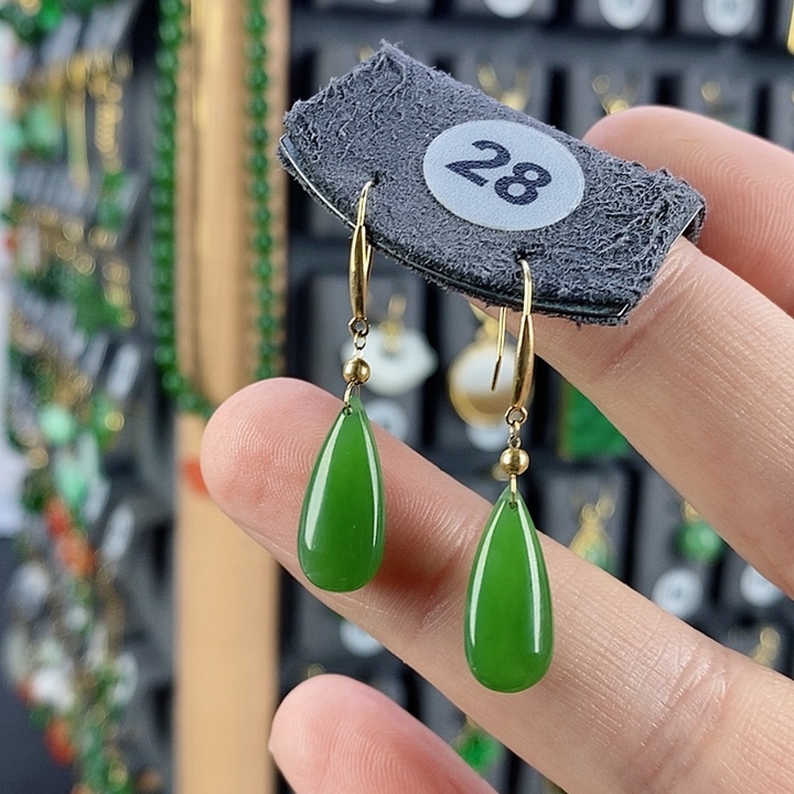 和田玉耳饰18K金镶嵌