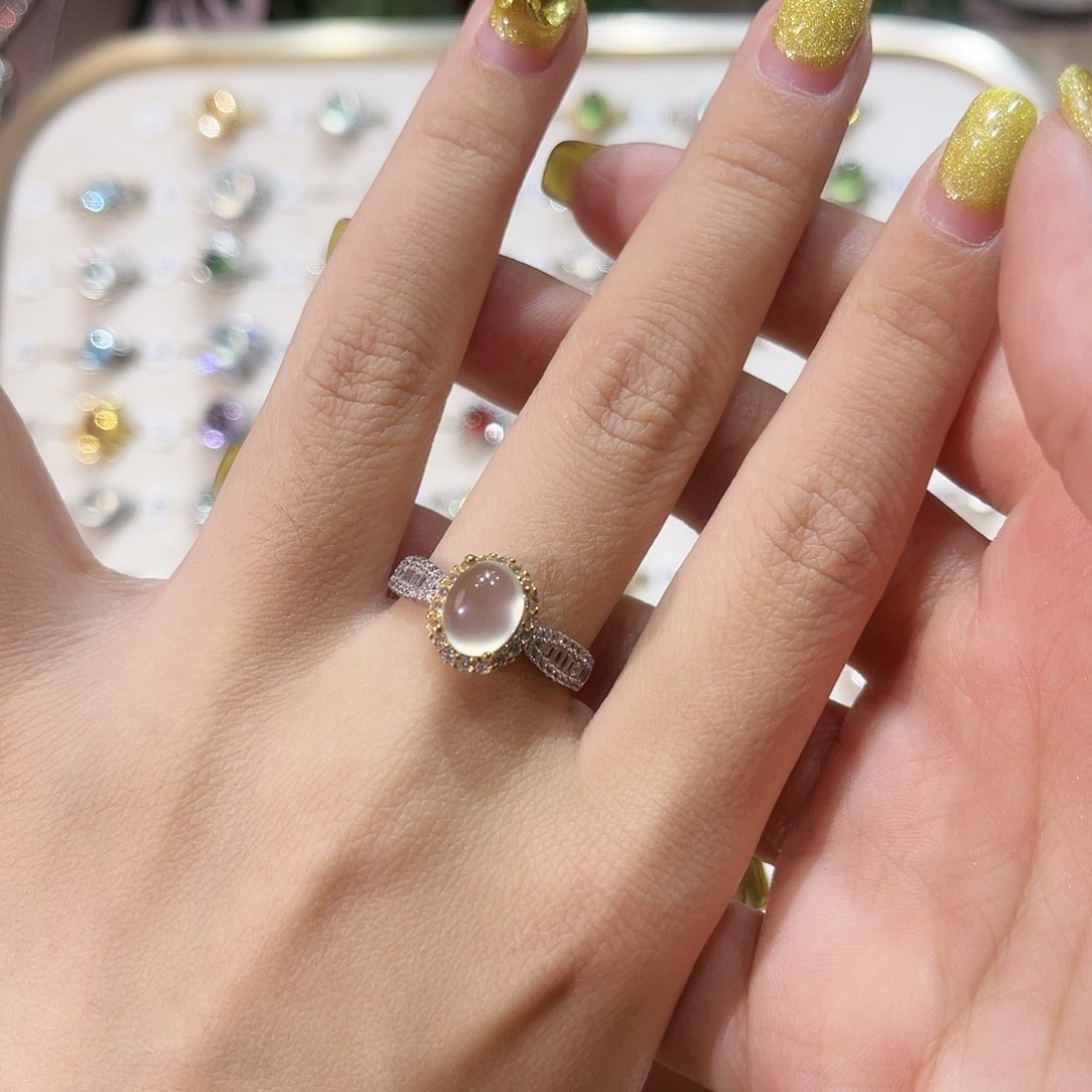 蛇纹石玉戒指银S925镶嵌