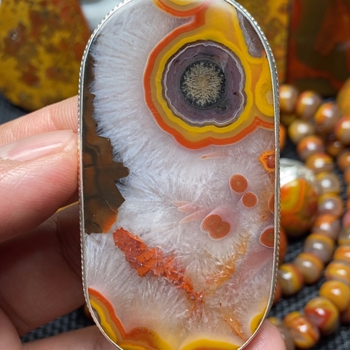 玛瑙/玉髓吊坠银S925镶嵌