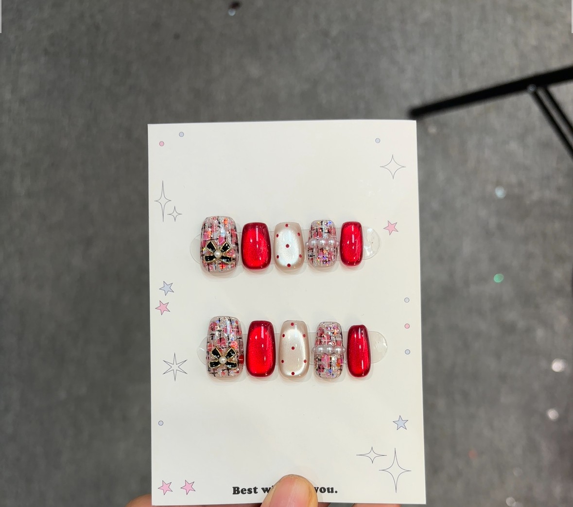 现货【红色小香风】设计师定制轻奢纯手工穿戴甲-可重复使用