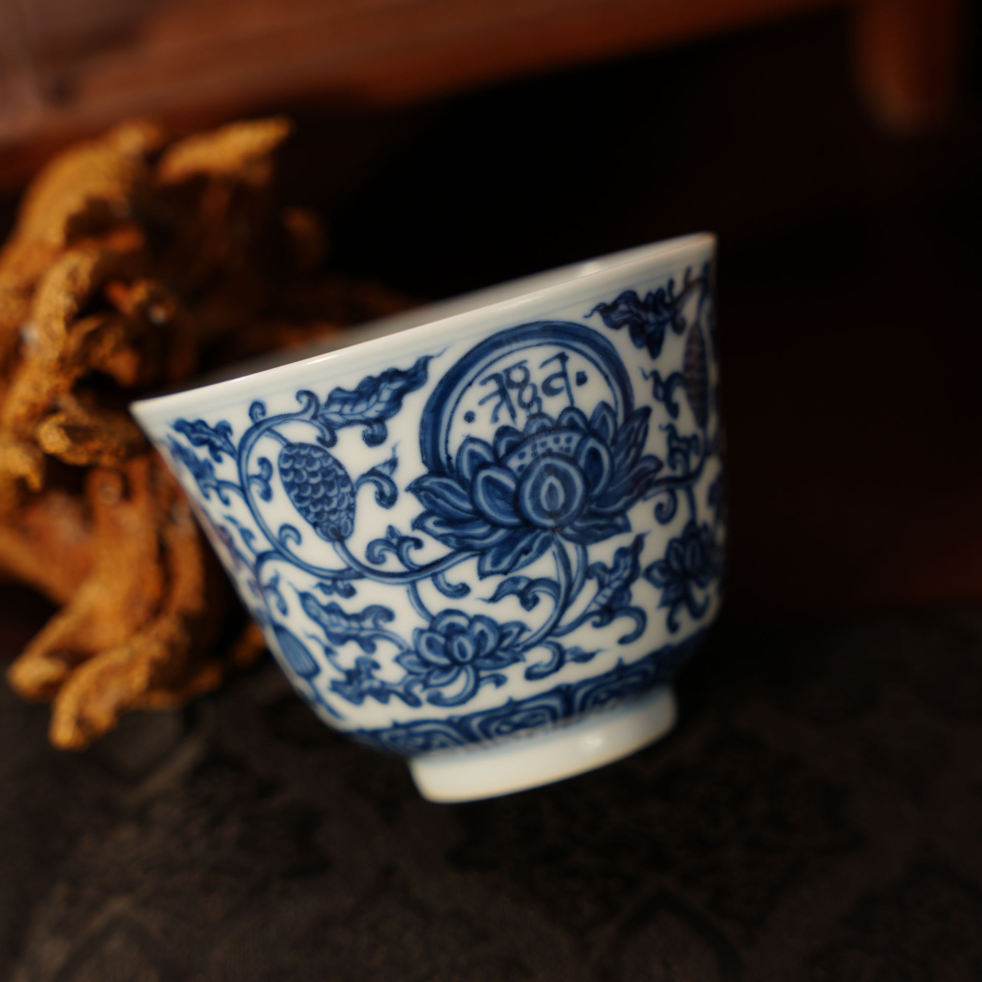 望月怀古莲托梵文缠枝高档铃铛杯