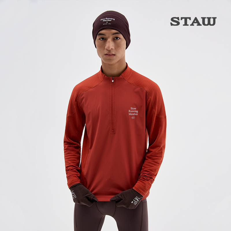 STAW世拓10度御风抓绒跑步长袖T恤加绒保暖防风半拉链运动速干衣T