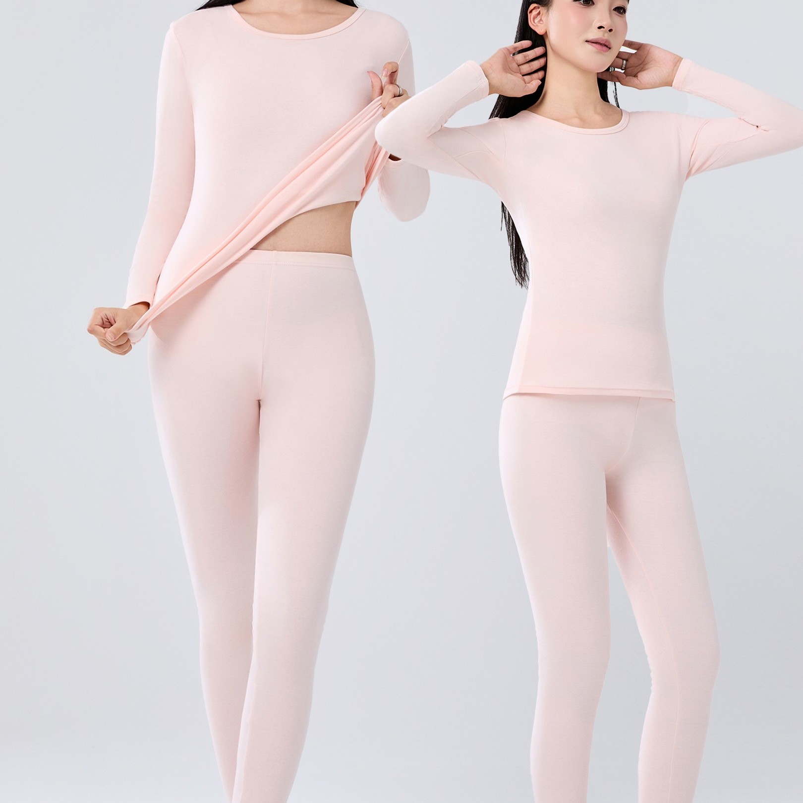 女款纯棉圆领保暖内衣套装