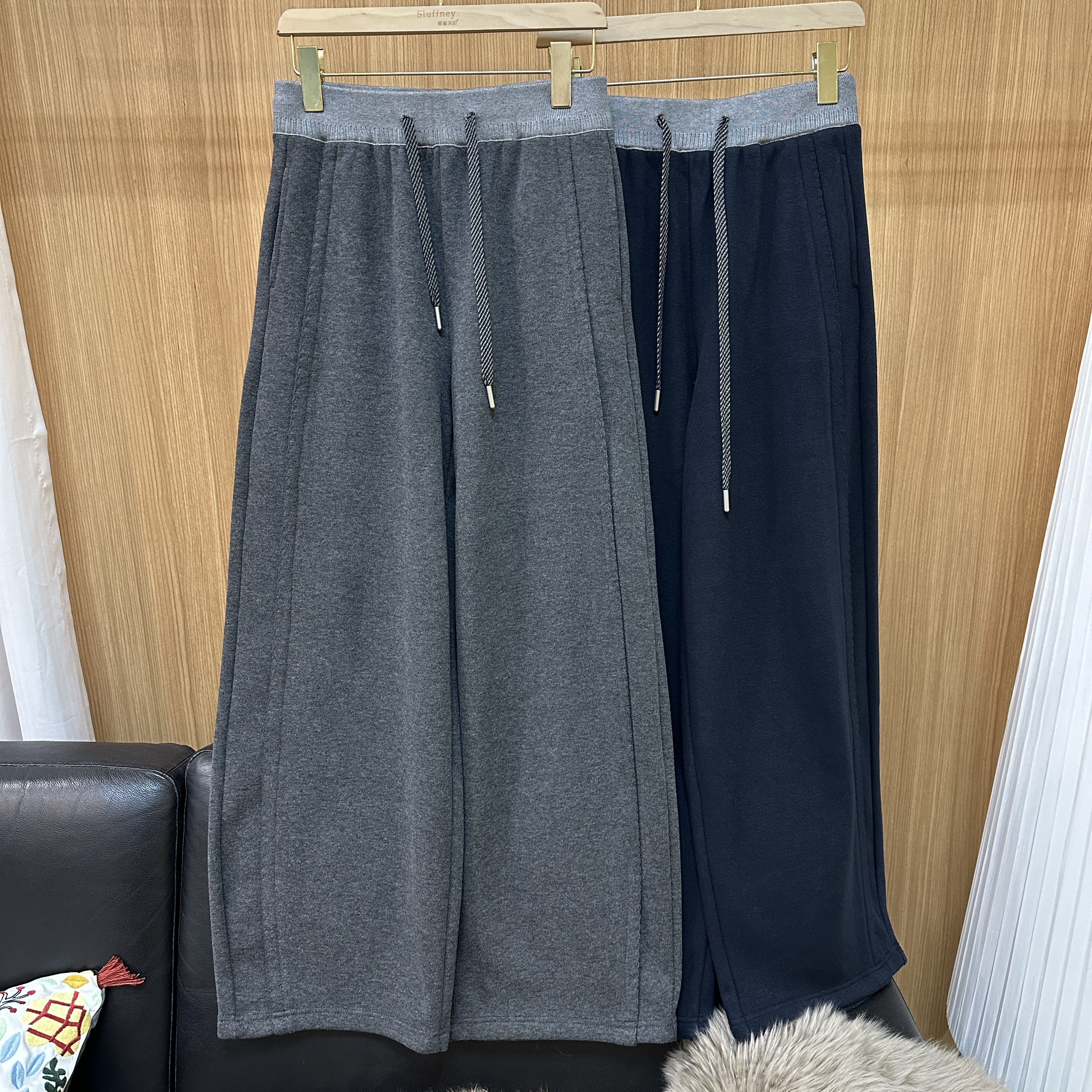 韩系纯色冬季长裤弯刀裤加绒保暖休闲裤百搭松紧腰时尚