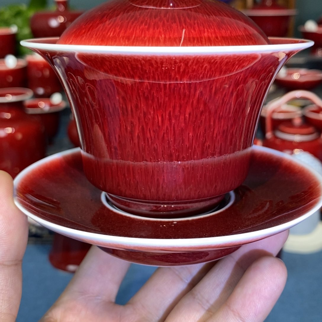 蛤*手工原矿郎红，微瑕盖碗