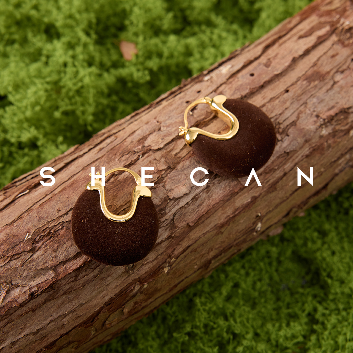 纯铜石英石耳饰 SHECAN  法式复古宫廷美拉德精致几何耳环5DC074