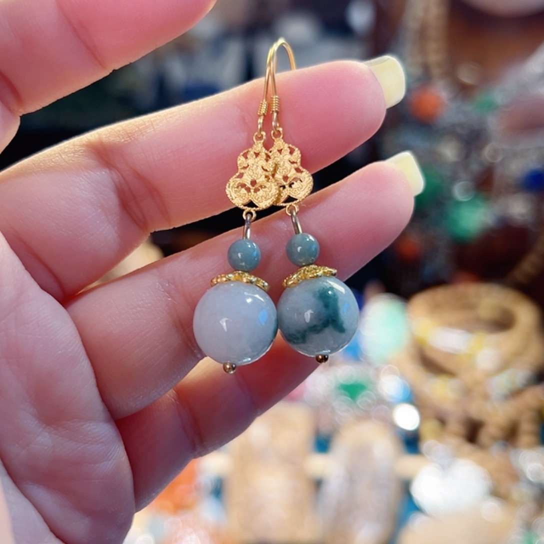 翡翠未镶嵌挂件耳环