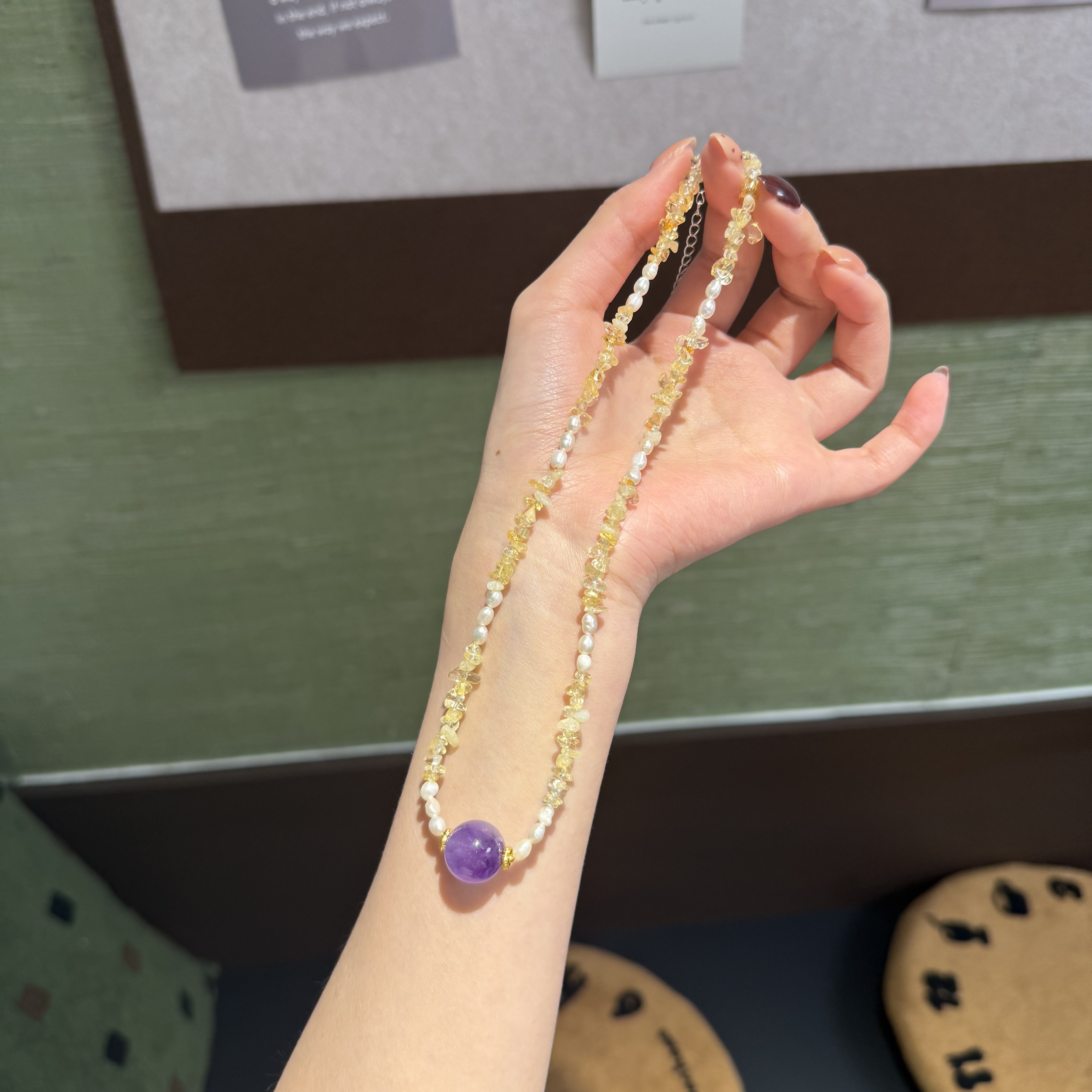 Y*晴黄紫星*天然紫水黄水碎石珍珠项链 多样性发其一