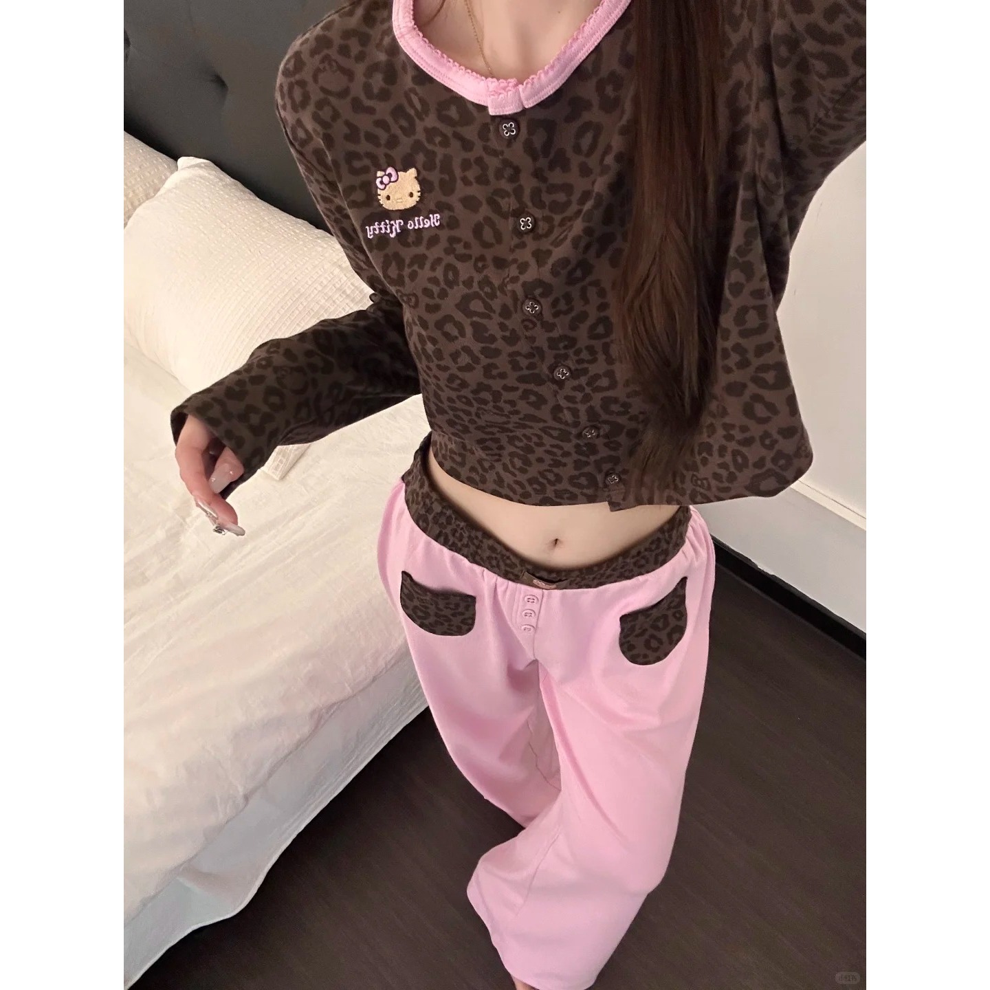 【DMXJ大梦想家】豹纹设计感Kitty睡衣女款夏季新款舒适家居服套装