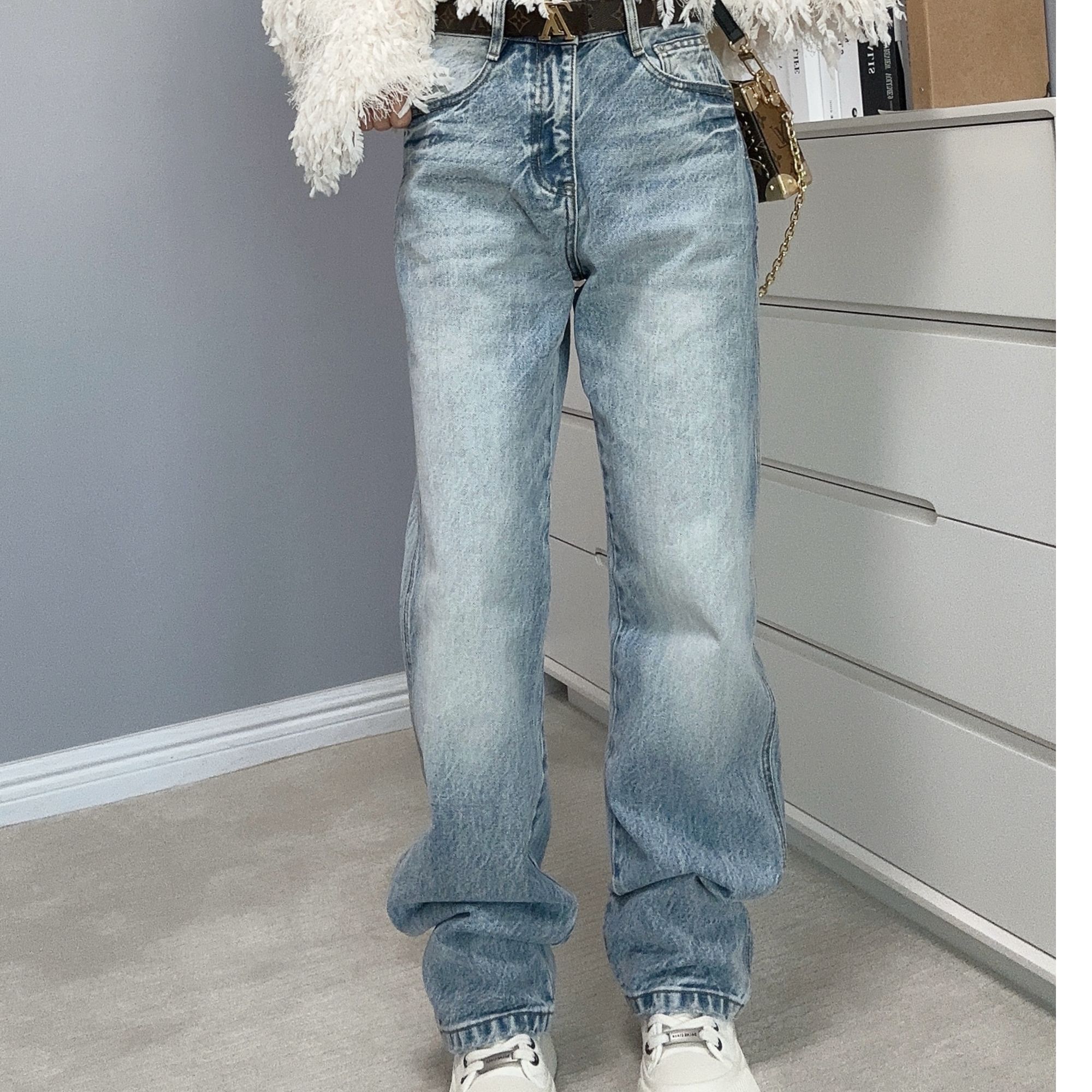 春款直筒修身高品质纯牛仔裤