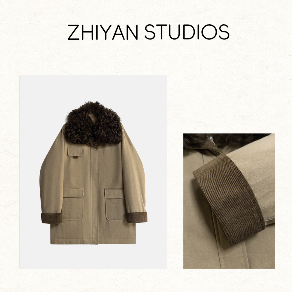 【朝辞】羊卷毛领羽绒服女白鹅绒皮草派克服外套 25925