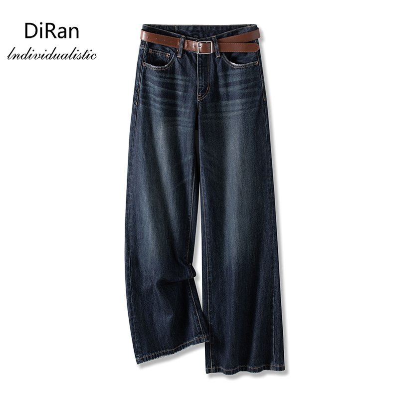 Diran-秋冬新款丹宁无弹中高腰窄版宽松直筒牛仔裤-6959