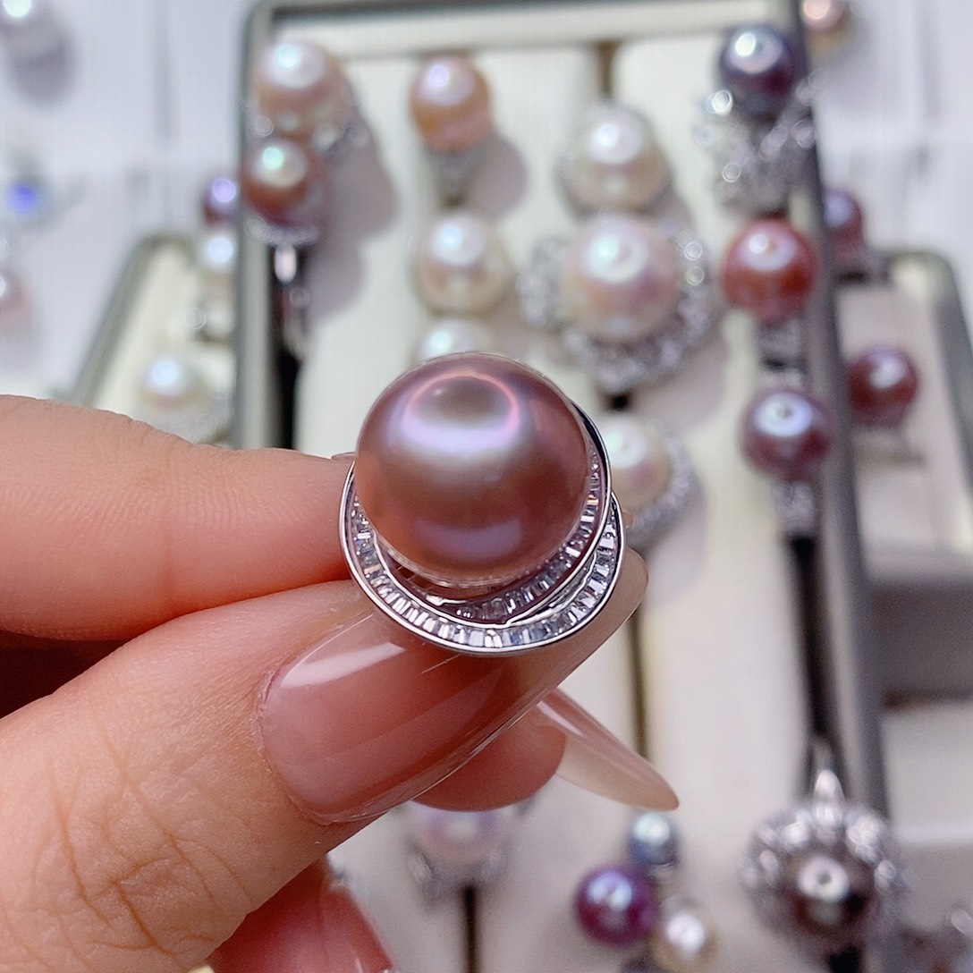 你***白戒指银S925镶嵌淡水珍珠