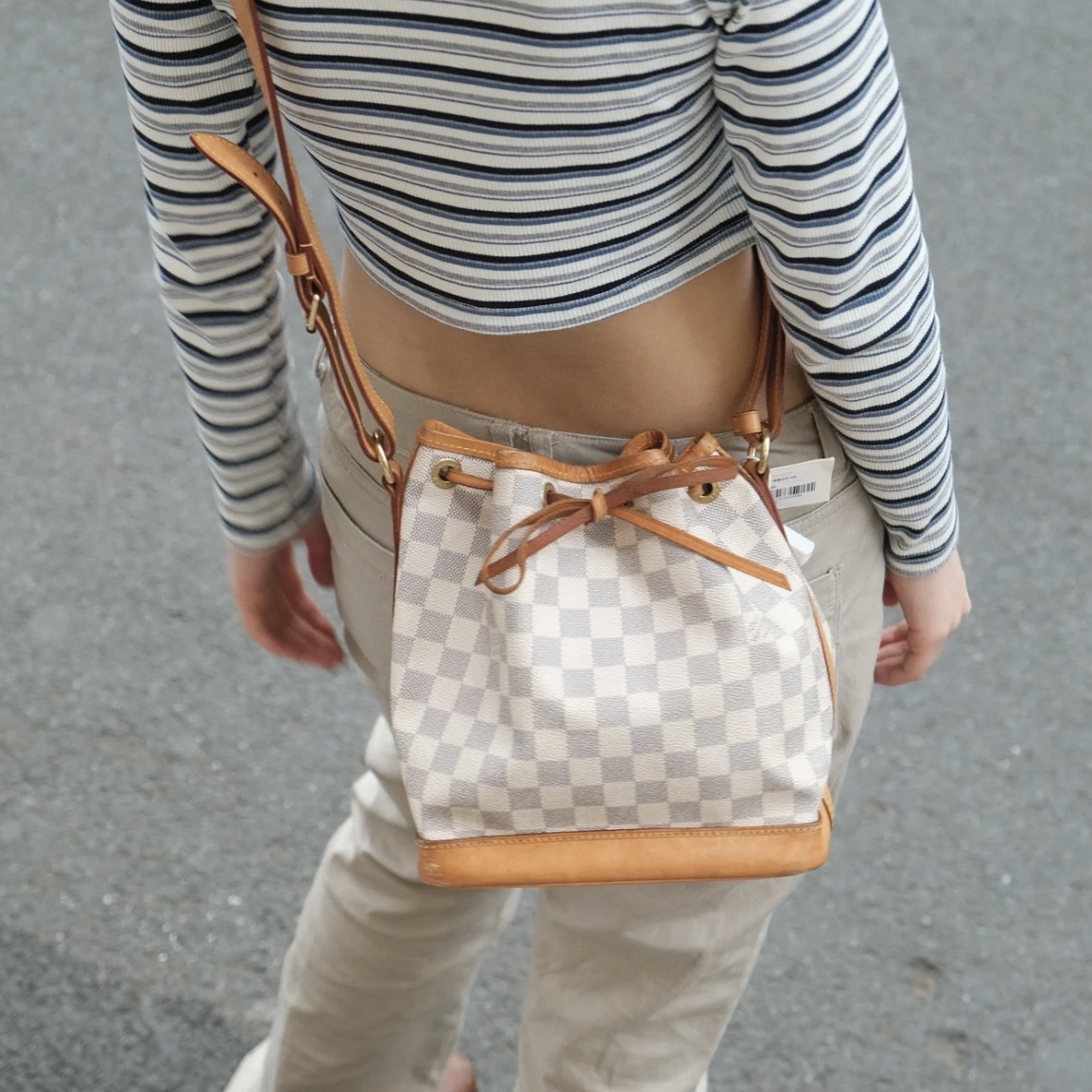 95新 LouisVuitton/路易威登 白棋盘格 noe bb 抽绳水桶 全原95新