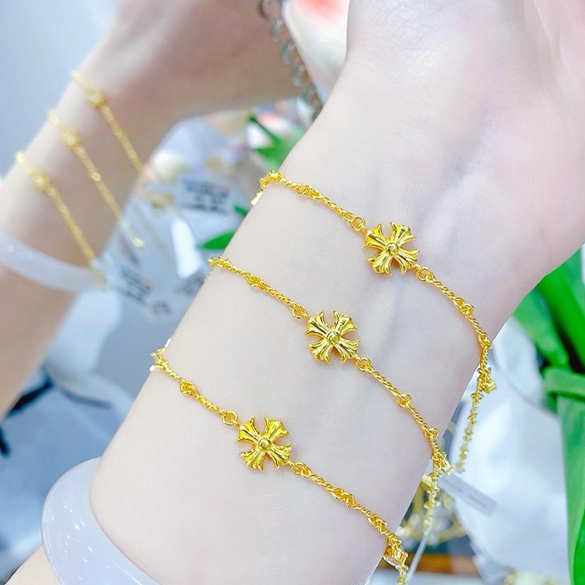 精品5G足金复古港风克罗小气泡手链00758