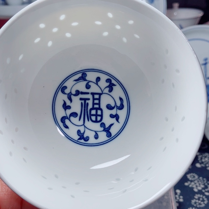青花玲珑6寸面碗福字 