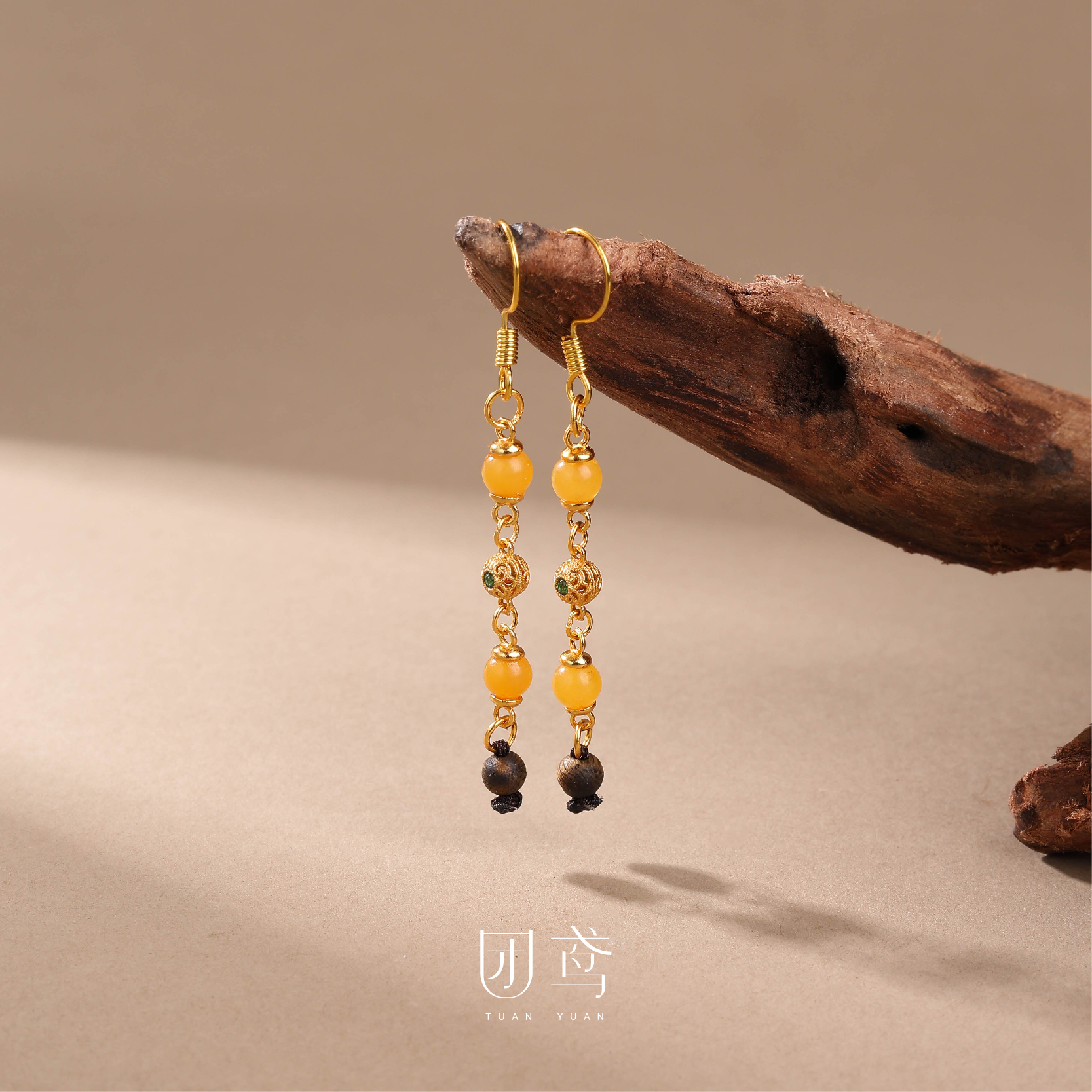 【灵韵安福】0.4沉 鸡油黄蜜蜡 耳环耳坠【团鸢】