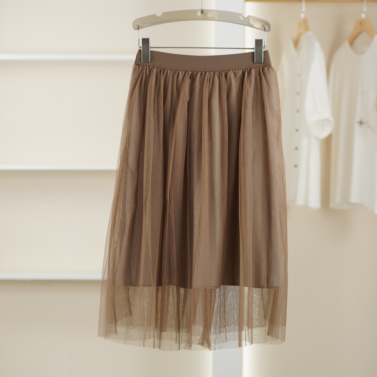 麦迪尚品【千韵】50420208淑女风垂坠感高腰夏网纱半身裙（色差）