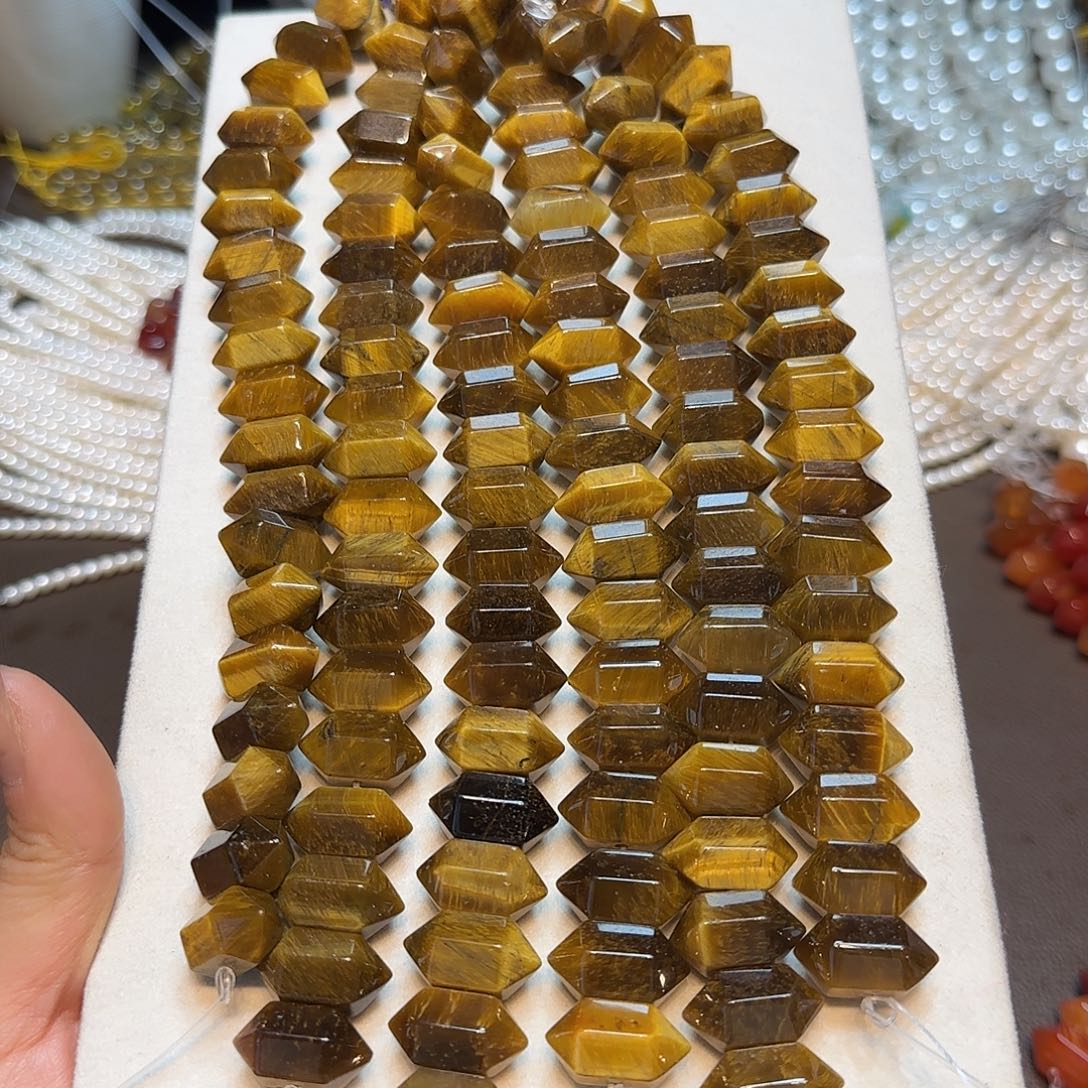 玛瑙/玉髓合金珠宝半成品A货黄虎眼双尖到手20颗