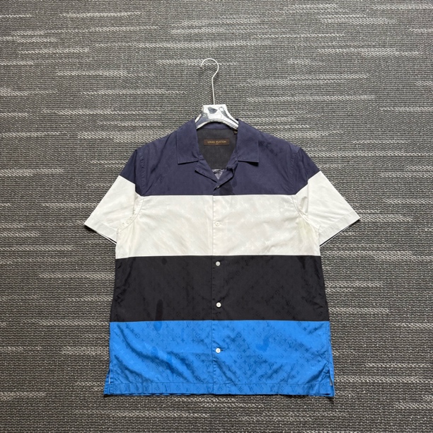 95新 LouisVuitton/路易威登 三花满印拼色短袖衬衫/XL码/8629