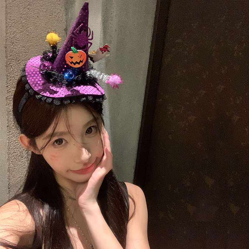 漂亮鬼出没 万圣节女巫帽子发箍女俏皮南瓜骷髅头箍可爱发卡头饰