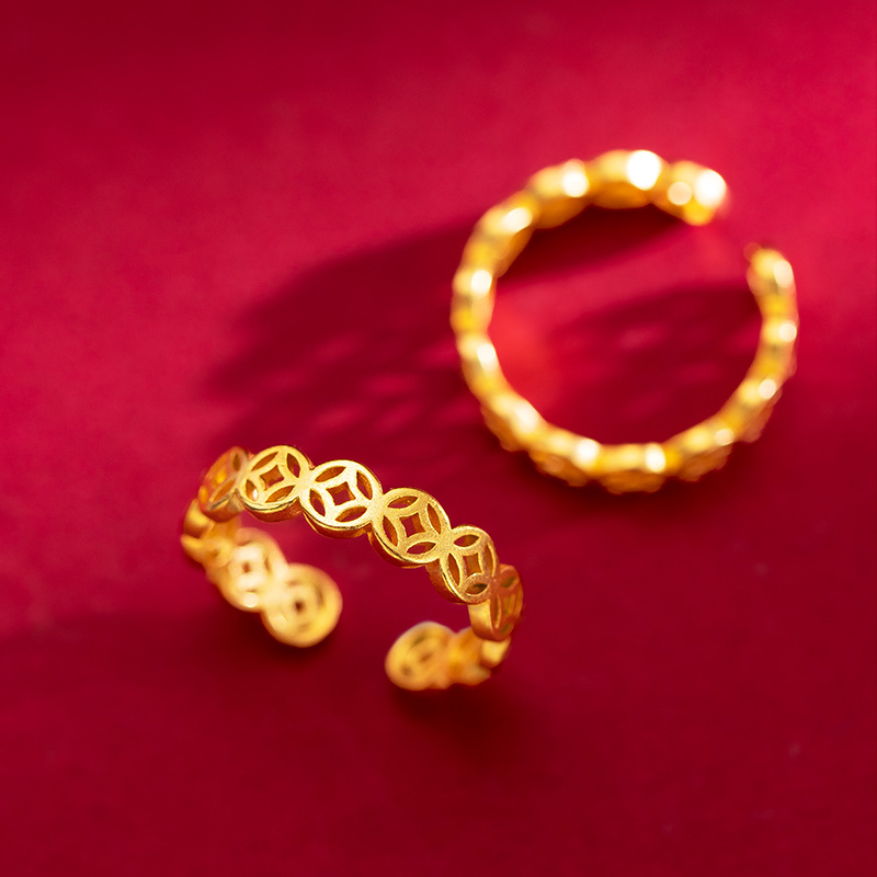 铜合金戒指 电镀铜质复古风民族风女式暴富金钱活口钱币指环戒指2