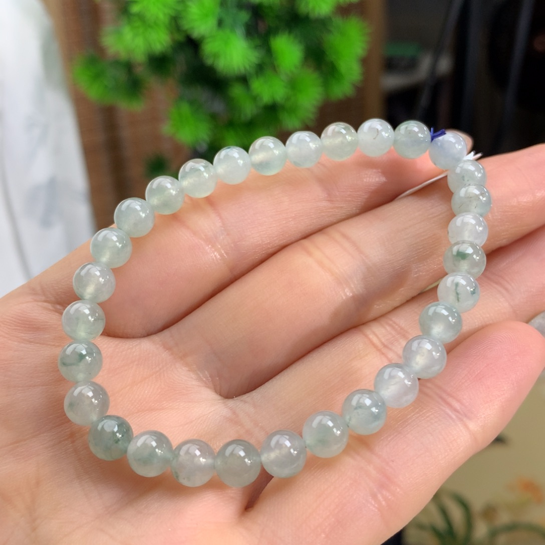 翡翠手链未镶嵌冰胶蓝底飘花手链卡6.1m m