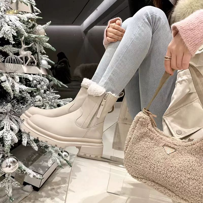 076 雪地靴女新款冬季加绒加厚防水防滑棉靴厚底短靴马丁靴