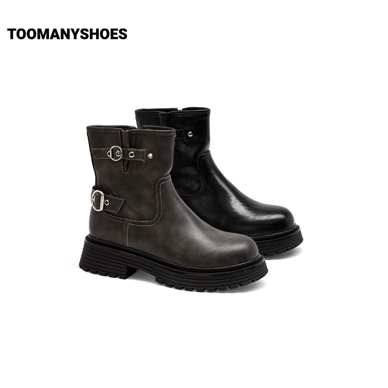 【25款】Toomanyshoes靴子秋冬款默契节拍厚底增高短靴工装骑士靴女